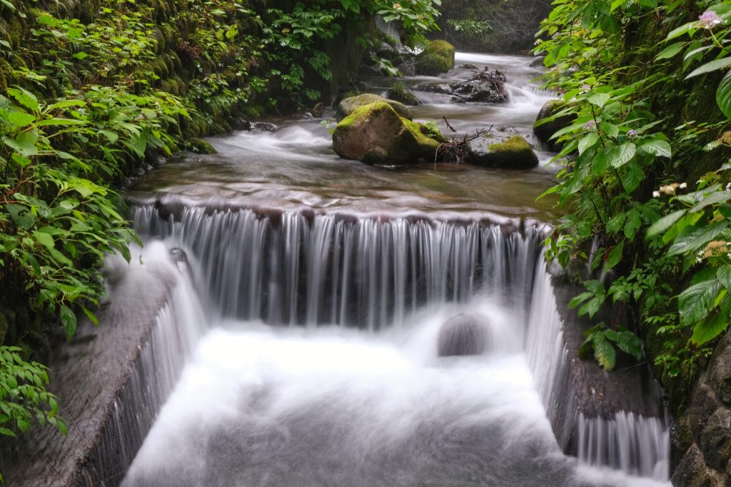 Une rivière près d'une source d'eau utilisée pour un excellent saké de la région de Nikko