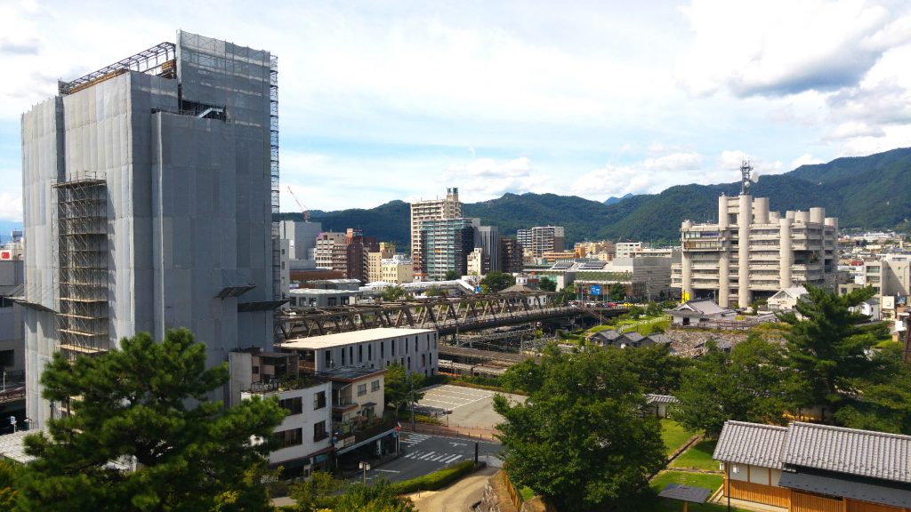 Vue sur Kofu et sa voie de chemin de fer