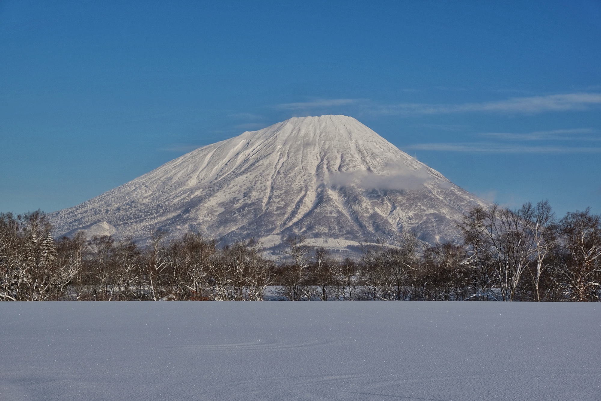 Le mont Yotei et les champs enneigés de Makkari