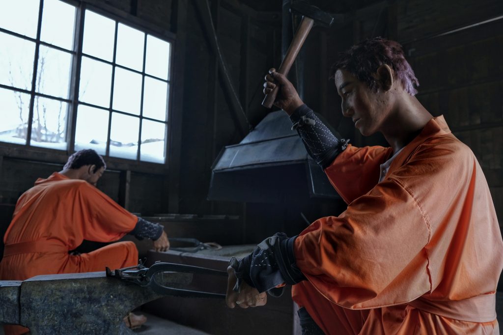 Reconstitution de travaux forcés au musée de la prison d'Abashiri