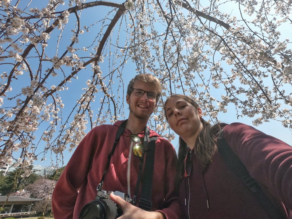 Selfie sous un cerisier au Shinjuku Gyoen