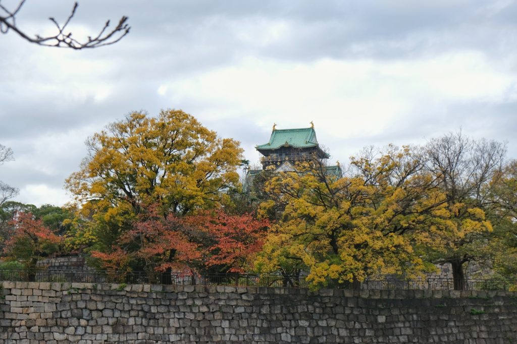 Quelques arbres colorés devant le château d'Osaka